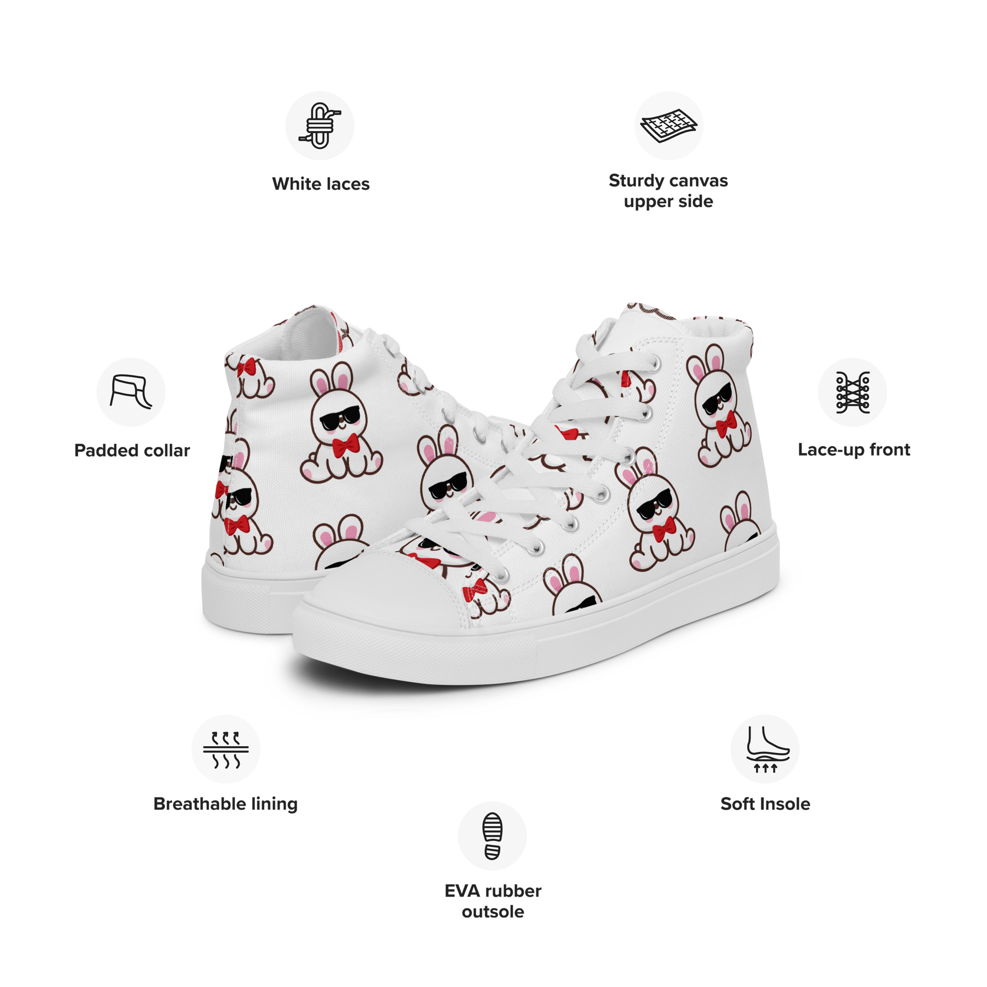 Zapatillas de lona para mujer Kawaii Bunny