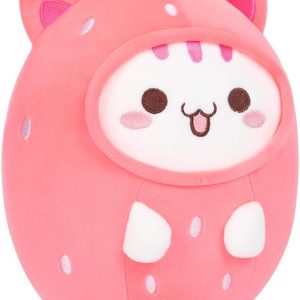 AIXINI Bonita almohada de peluche de gato de fresa