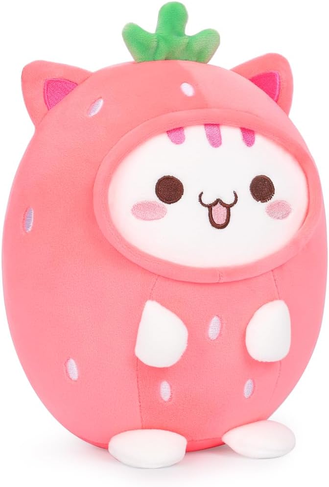 AIXINI Bonita almohada de peluche de gato de fresa