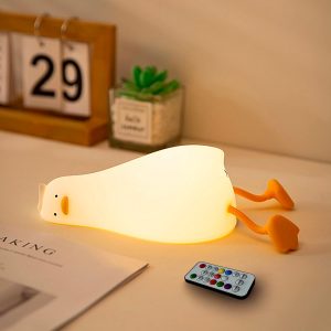 Lámpara multicolor con control remoto, luz nocturna de silicona recargable, lindo pato