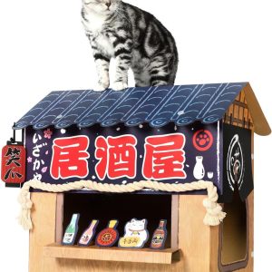 Casa de cartón para gatos, condominio para gatos, rascador de barra Izakaya para gatos